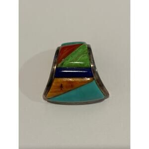 Sterling Silver Multi Stone Inlay Slide Pendant Signed Libertad Sterling